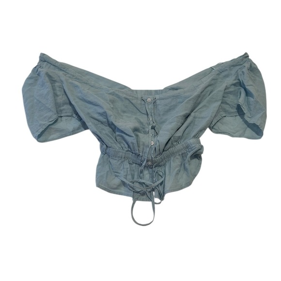 Y2K 7 For all Mankind Light Blue Button Up Off Shoulder Milkmaid Coquette Top XS - Picture 3 of 10
